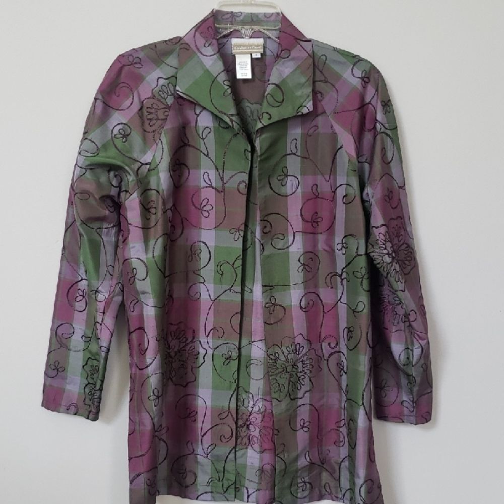 Coldwater Creek Duster Womens S Silk Embroidered Floral Floral Easter Long Coat